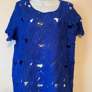 Simply Styled Royal Blue Floral Cutout Blouse